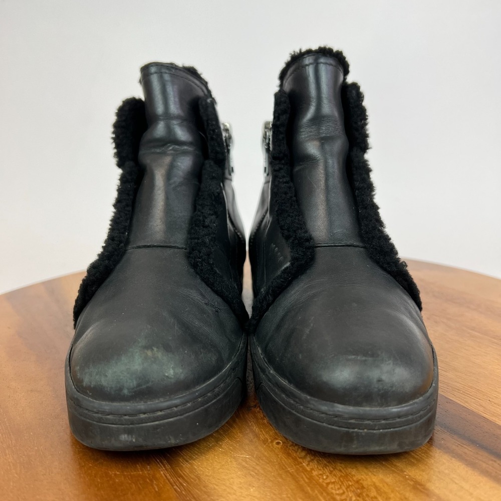 Womens Prada Sport Black Leather Shearling‎ High Top Hidden Wedge Sneakers EU 36 - Picture 4 of 12